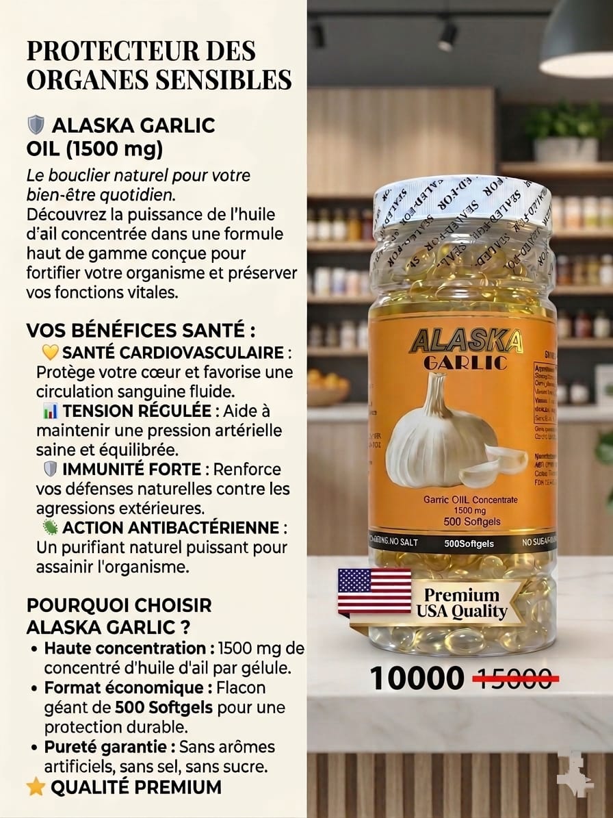 Alaska Garlic Oil 1500mg — Protégez Votre Cœur, Boostez Votre Immunité Naturellement