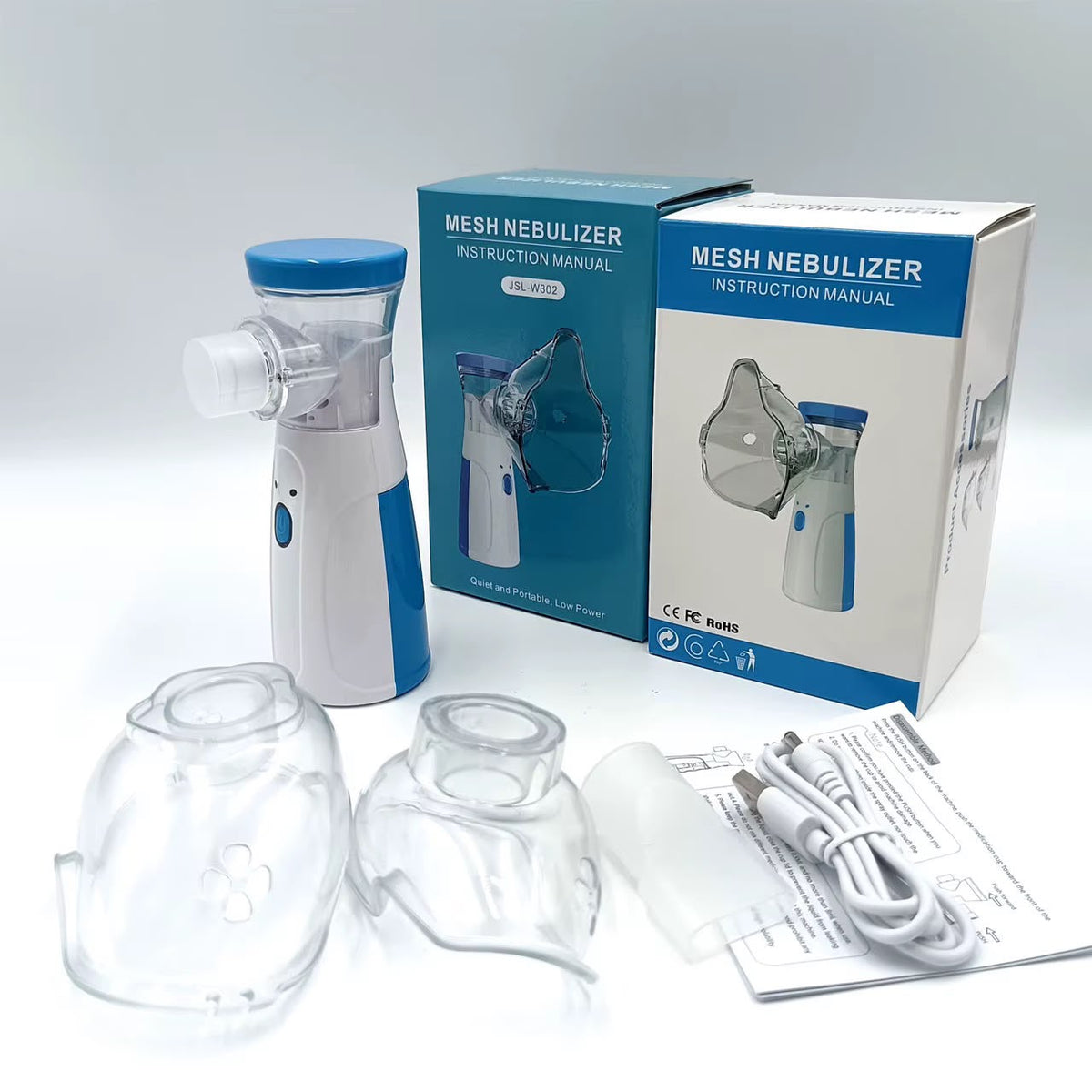 NÃ©buliseur Ã  maille portable JSL-W302 avec accessoires â€“ embouts adulte et bÃ©bÃ©, cÃ¢ble USB et manuel