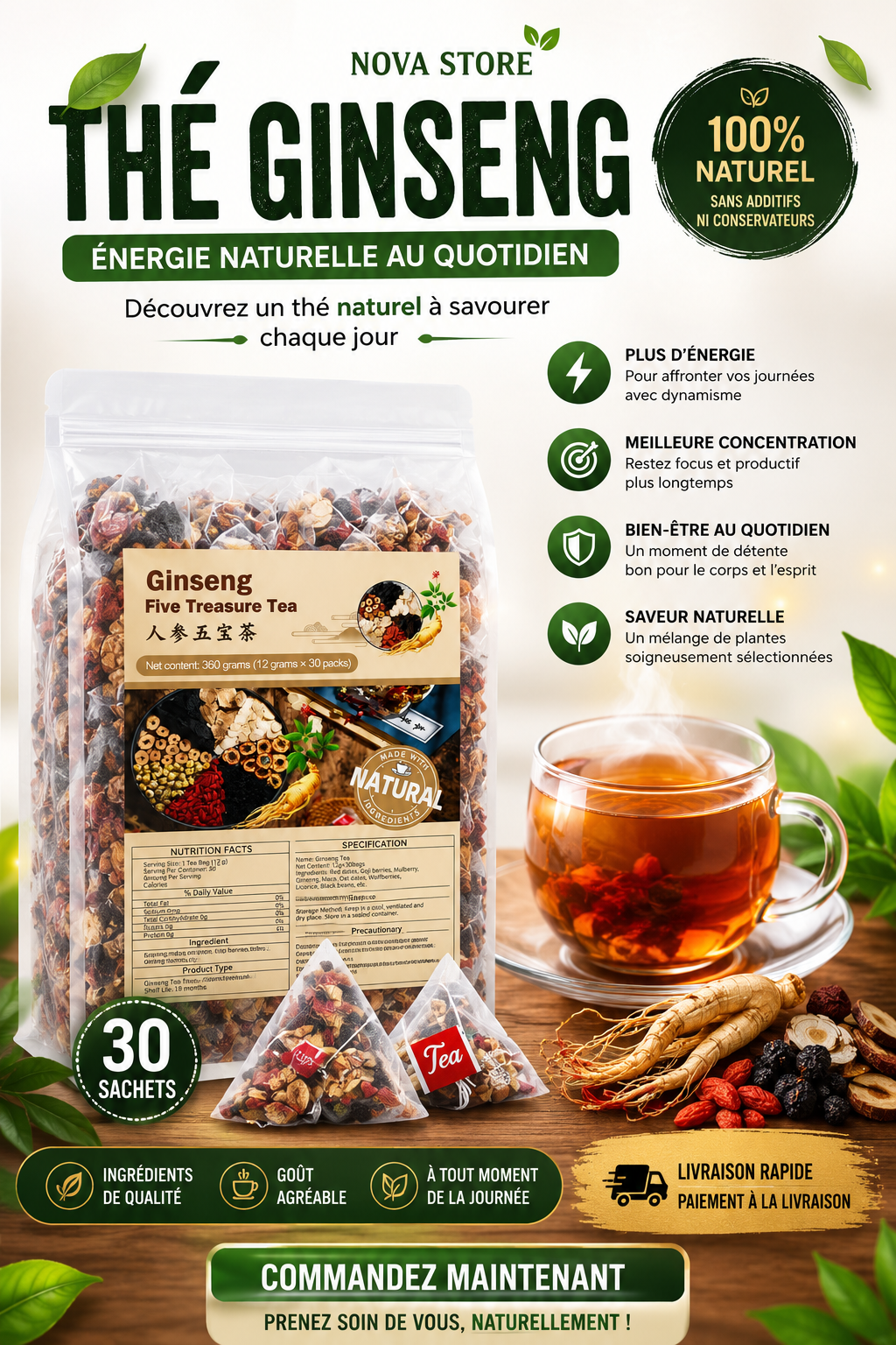 Thé aux 5 Trésors au Ginseng